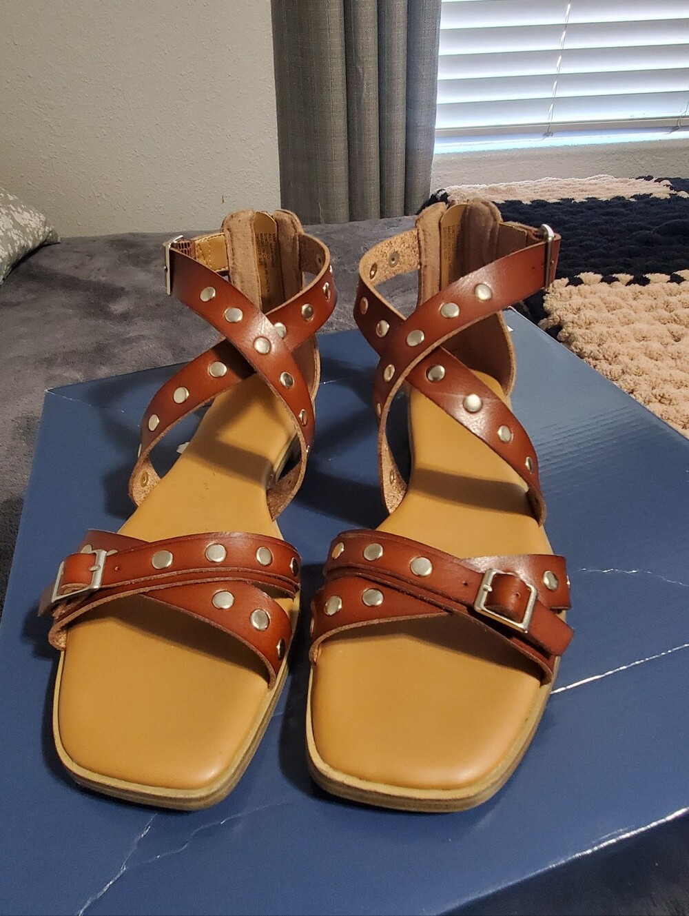 Studded Brown Strappy Sandals